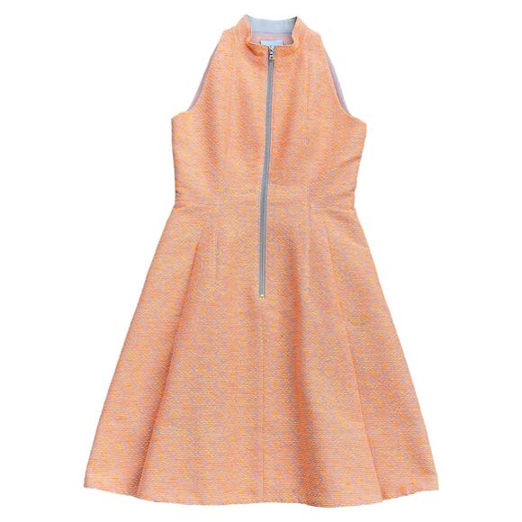 Akris Punto Front Zip Textured Fit-and-Flare Sleeveless Creamsicle Dress Sz 6 - Picture 2 of 5